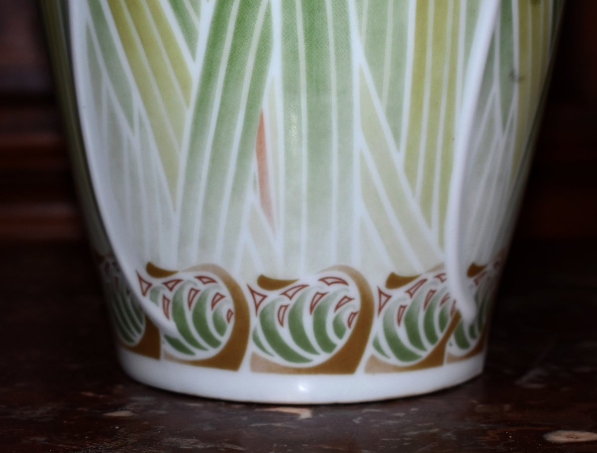 Grand Vase de  style  Art Nouveau , Porcelaine De Limoges  Haviland,  Libellules  Et Narcisses -photo-5