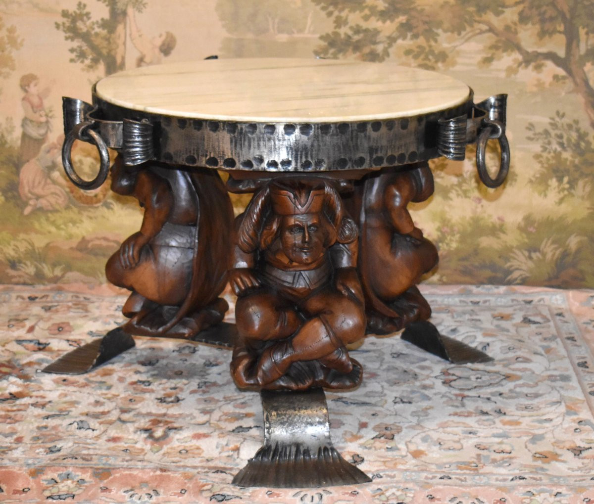 Jean Maurice Rothschild ( 1902-1988 ). Table Basse En Fer Forgé , personnages et dessus marbre-photo-2