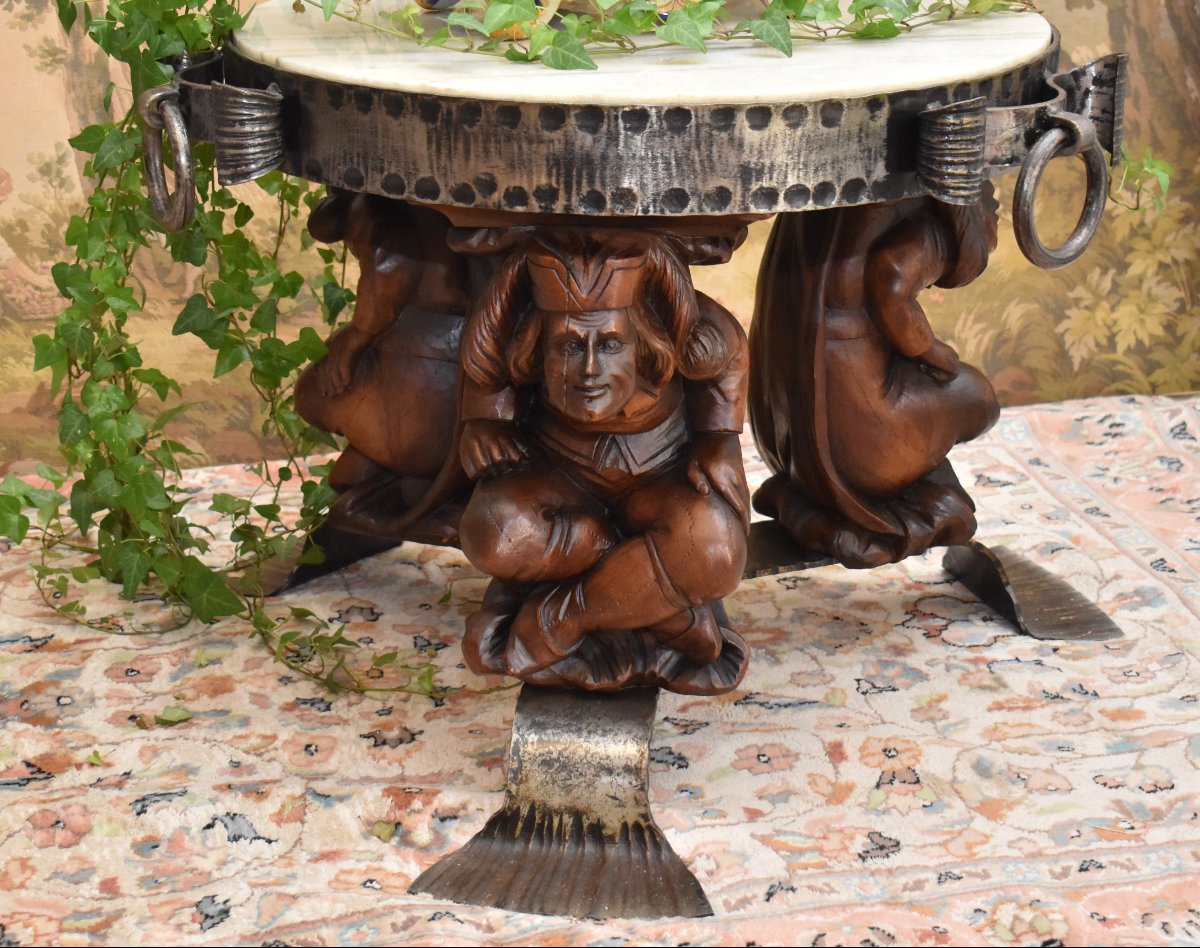 Jean Maurice Rothschild ( 1902-1988 ). Table Basse En Fer Forgé , personnages et dessus marbre-photo-4