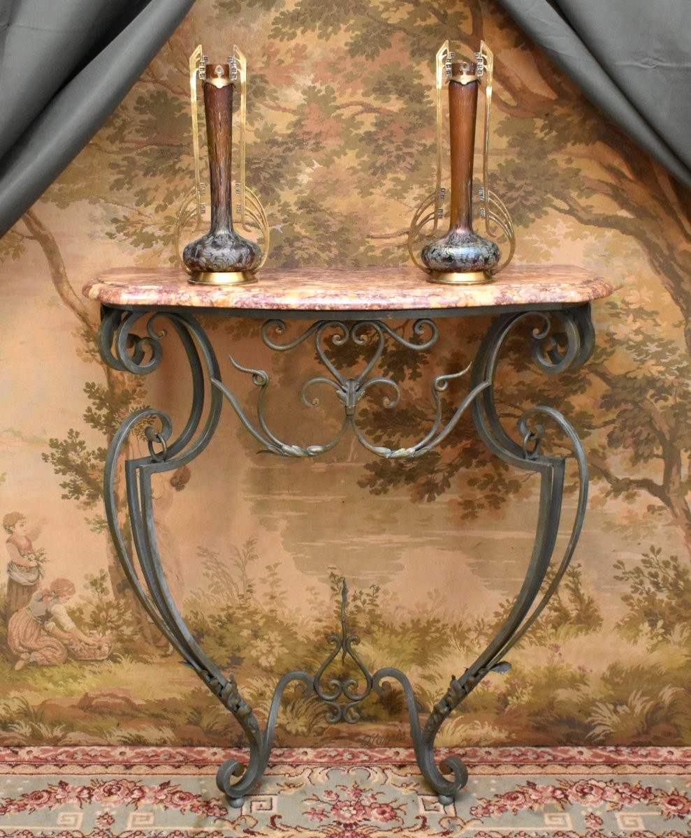 Wrought Iron Console Table With Marble Top-photo-2