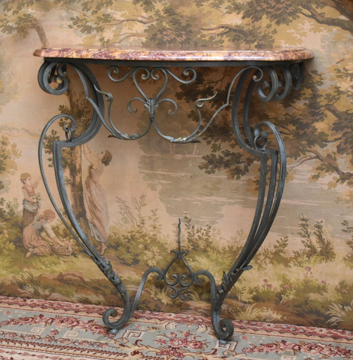 Wrought Iron Console Table With Marble Top-photo-3