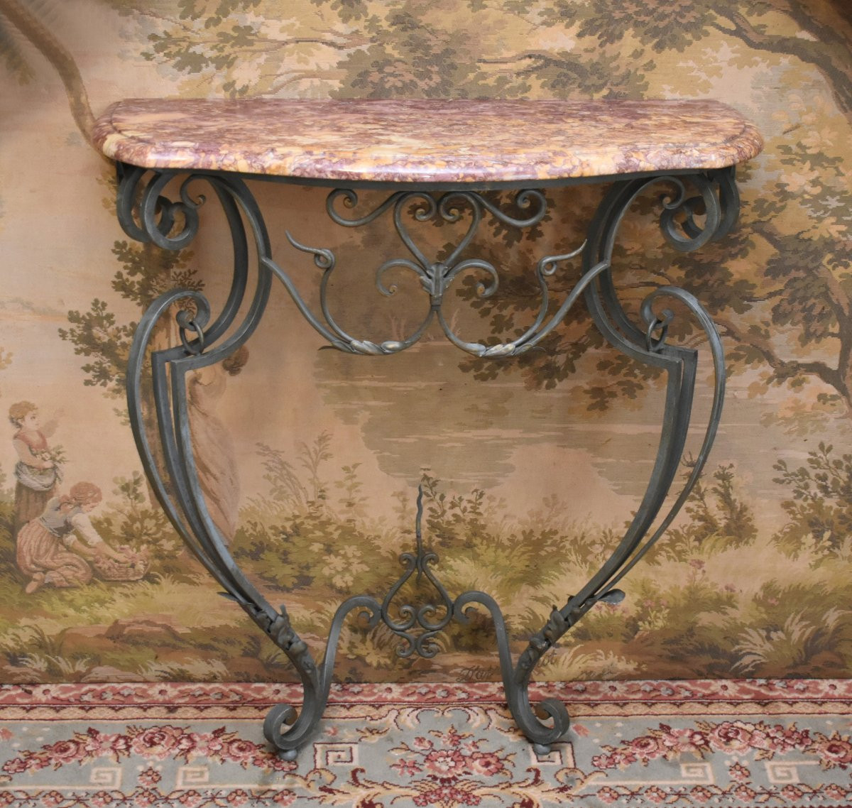 Wrought Iron Console Table With Marble Top-photo-4