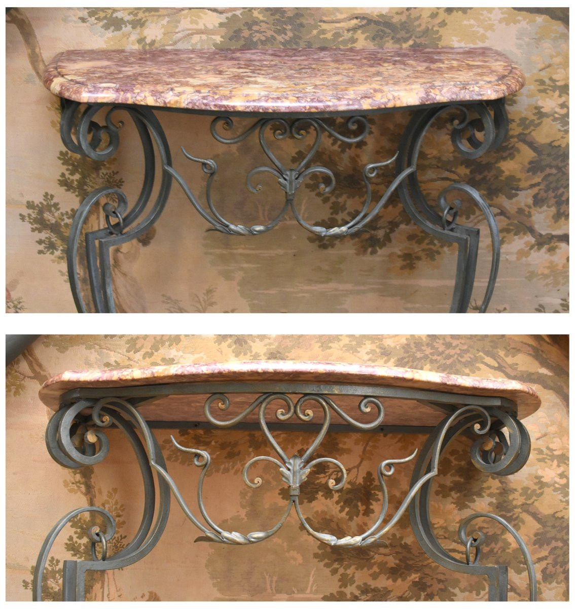 Wrought Iron Console Table With Marble Top-photo-1