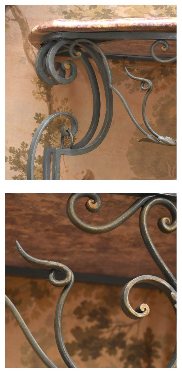 Wrought Iron Console Table With Marble Top-photo-3