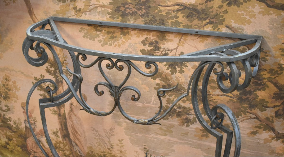Wrought Iron Console Table With Marble Top-photo-7