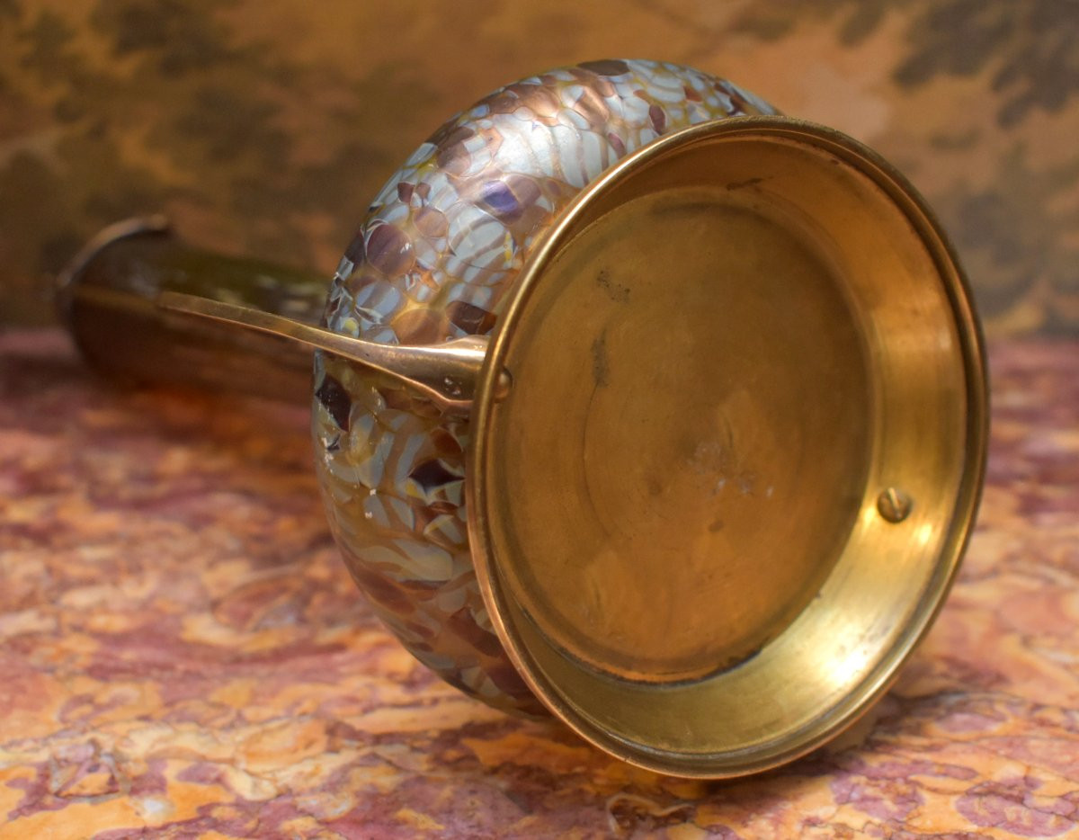 Grand  vase sur socle et armature bronze, verre irisé, attribué à Loetz, Bohême, 1900-photo-8