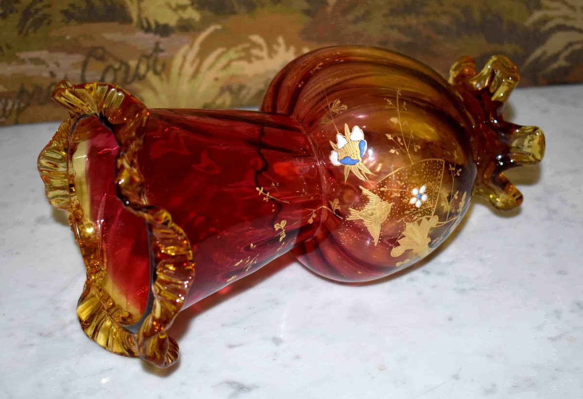Paire De Vases en verre  émaillé , Legras -  Montjoye , Saint-Denis , Art Nouveau, Vers 1900-photo-3