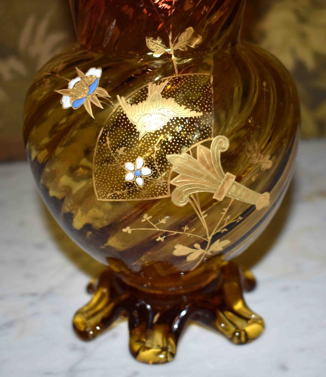 Paire De Vases en verre  émaillé , Legras -  Montjoye , Saint-Denis , Art Nouveau, Vers 1900-photo-4