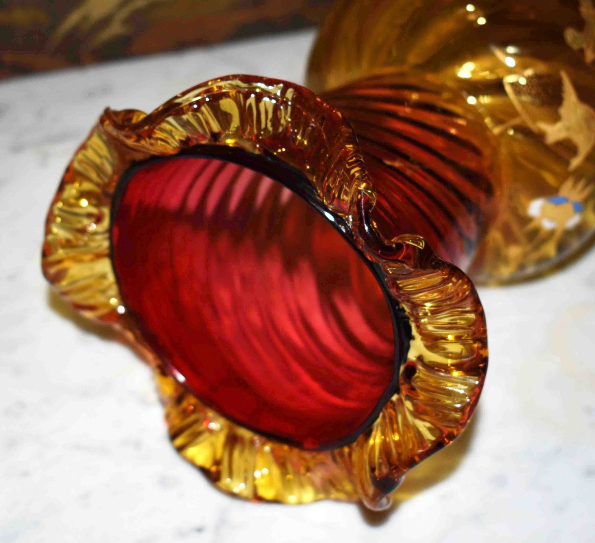 Paire De Vases en verre  émaillé , Legras -  Montjoye , Saint-Denis , Art Nouveau, Vers 1900-photo-6