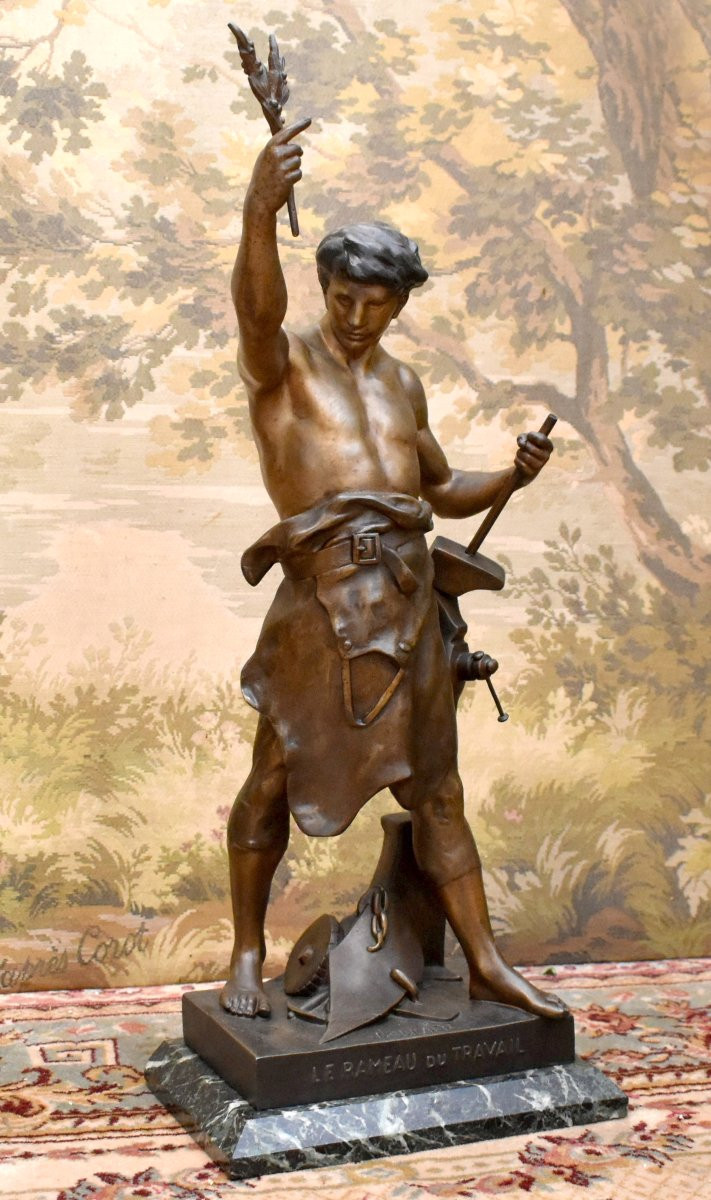 Emile Picault ,  Statue Intitulée "l'olivier" "le Rameau Du Travail " , Sculpture En Régule -photo-2