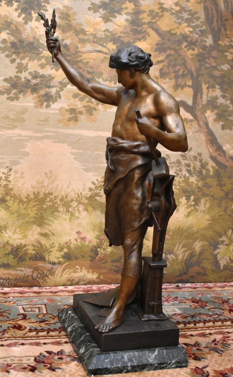 Emile Picault ,  Statue Intitulée "l'olivier" "le Rameau Du Travail " , Sculpture En Régule -photo-4