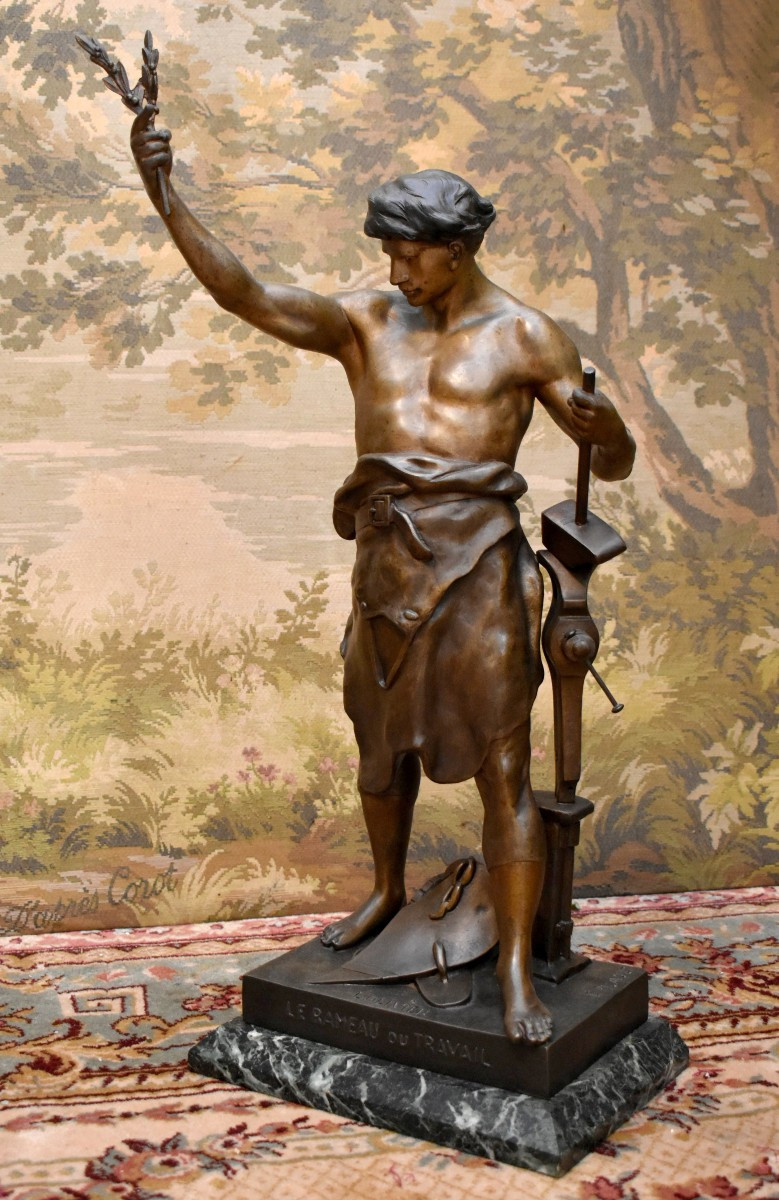 Emile Picault ,  Statue Intitulée "l'olivier" "le Rameau Du Travail " , Sculpture En Régule 