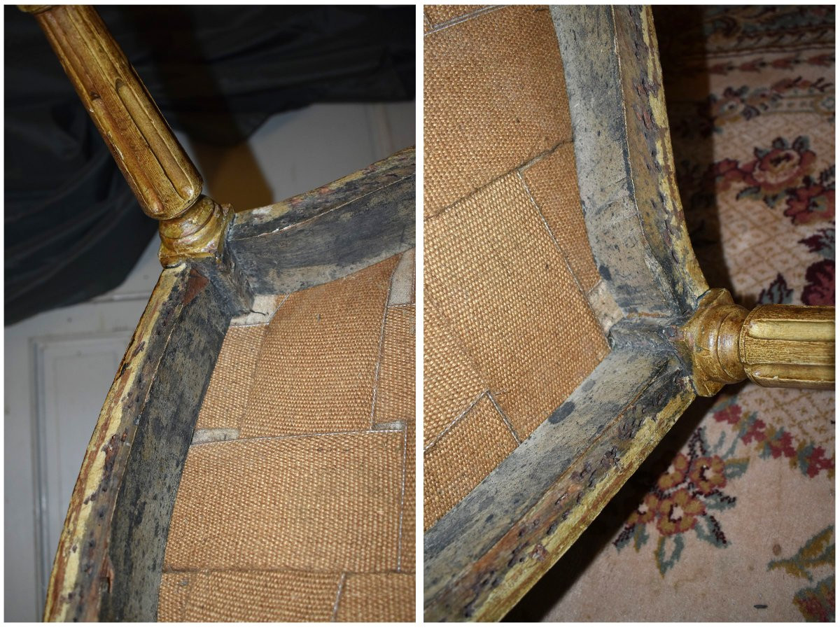 Grande Bergère De Style Louis XVI Laquée , Dossier Gondole , Assise Cousin , Début XIXe ,-photo-5