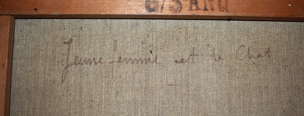 Painting By Henri Laville (1916-1995) "young Woman And The Cat" Portrait, Oil On Canvas, Framed M-photo-6