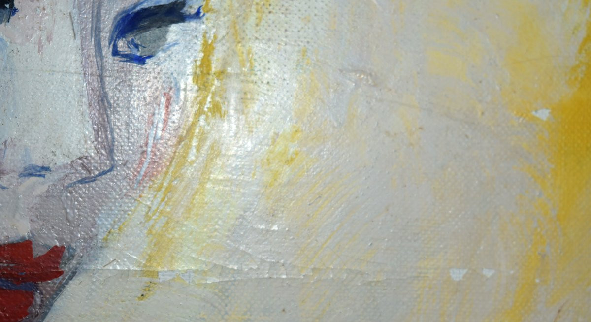 Painting By Henri Laville (1916-1995) "young Woman And The Cat" Portrait, Oil On Canvas, Framed M-photo-7