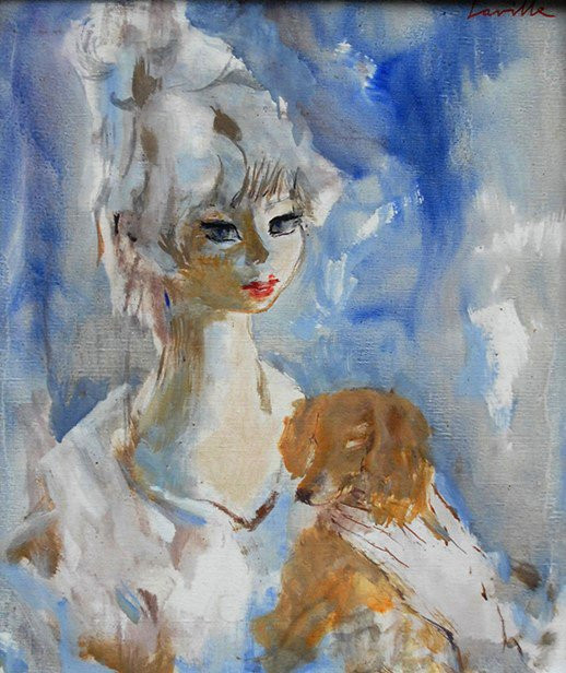Tableau Henri Laville 1916-1995 intitulé " jeune femme et le chien " cadre Montparnasse, -photo-2