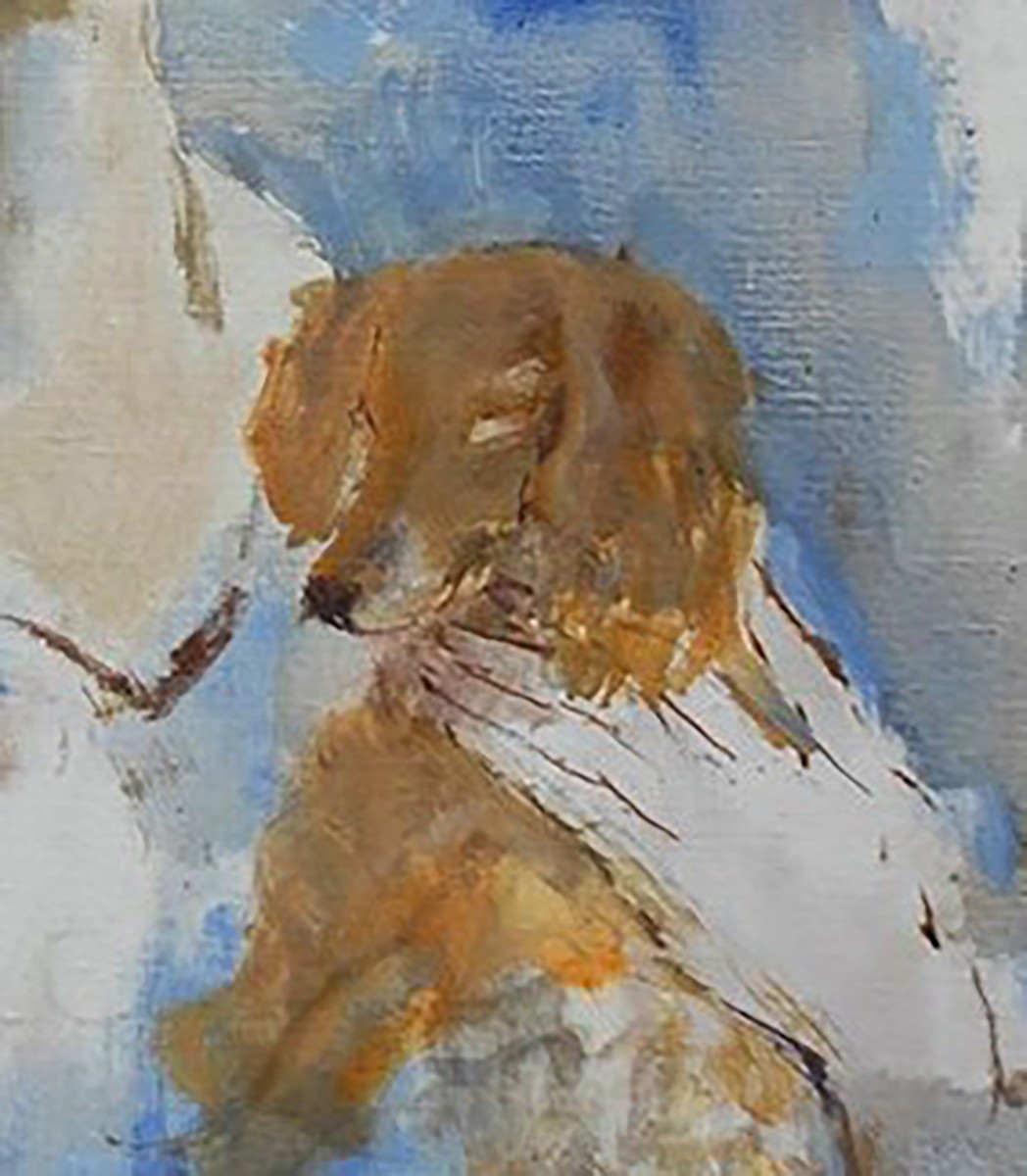 Tableau Henri Laville 1916-1995 intitulé " jeune femme et le chien " cadre Montparnasse, -photo-2