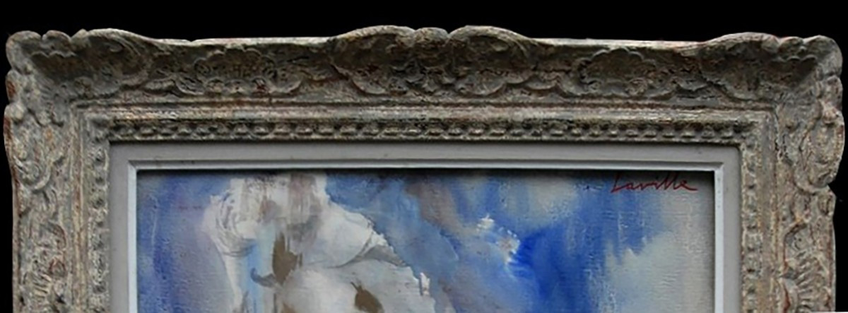 Tableau Henri Laville 1916-1995 intitulé " jeune femme et le chien " cadre Montparnasse, -photo-3