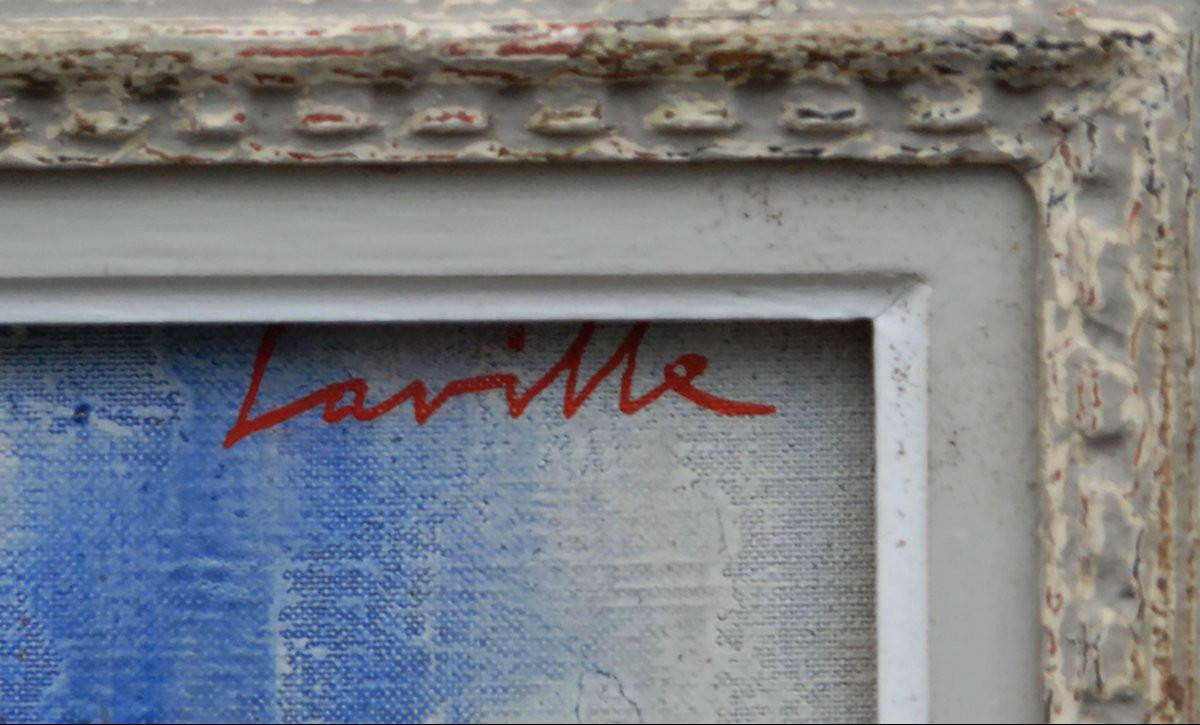 Tableau Henri Laville 1916-1995 intitulé " jeune femme et le chien " cadre Montparnasse, -photo-4