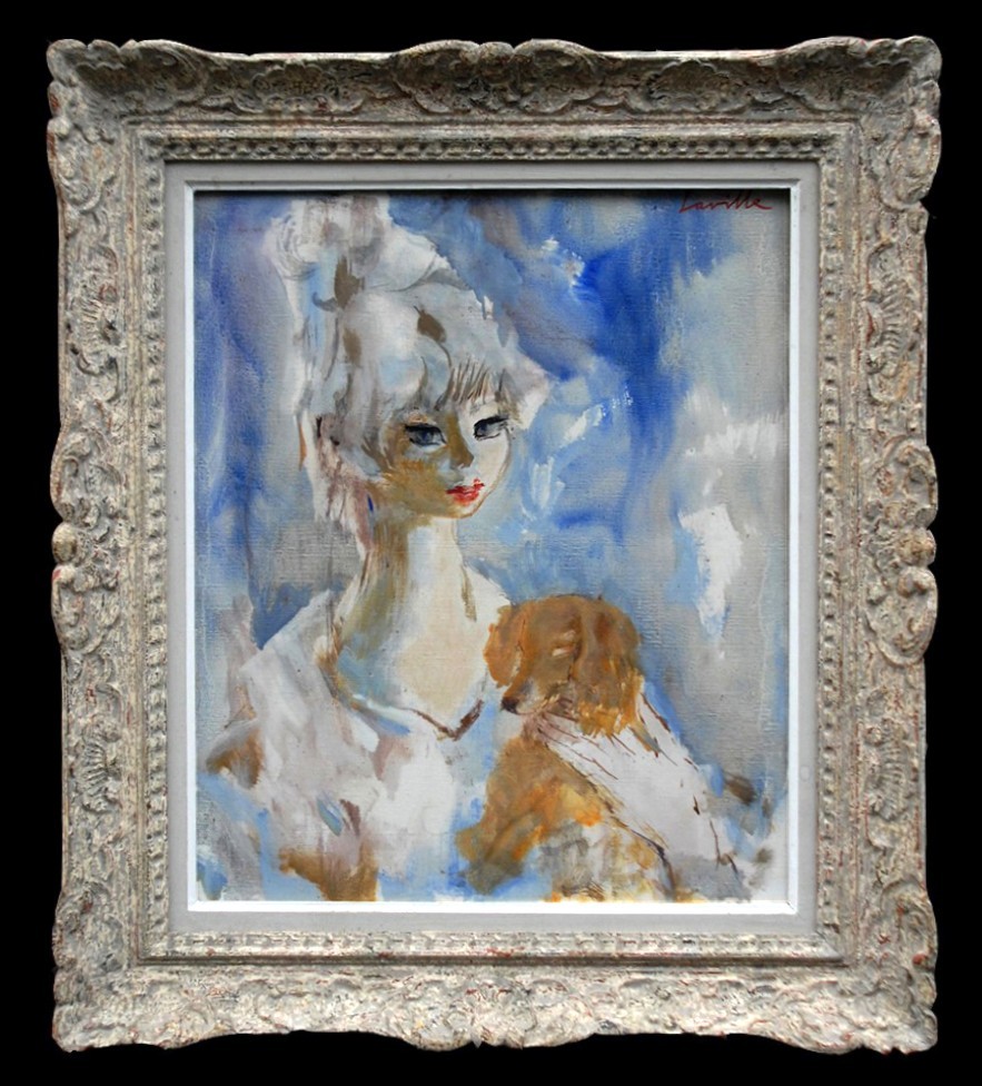 Tableau Henri Laville 1916-1995 intitulé " jeune femme et le chien " cadre Montparnasse, 