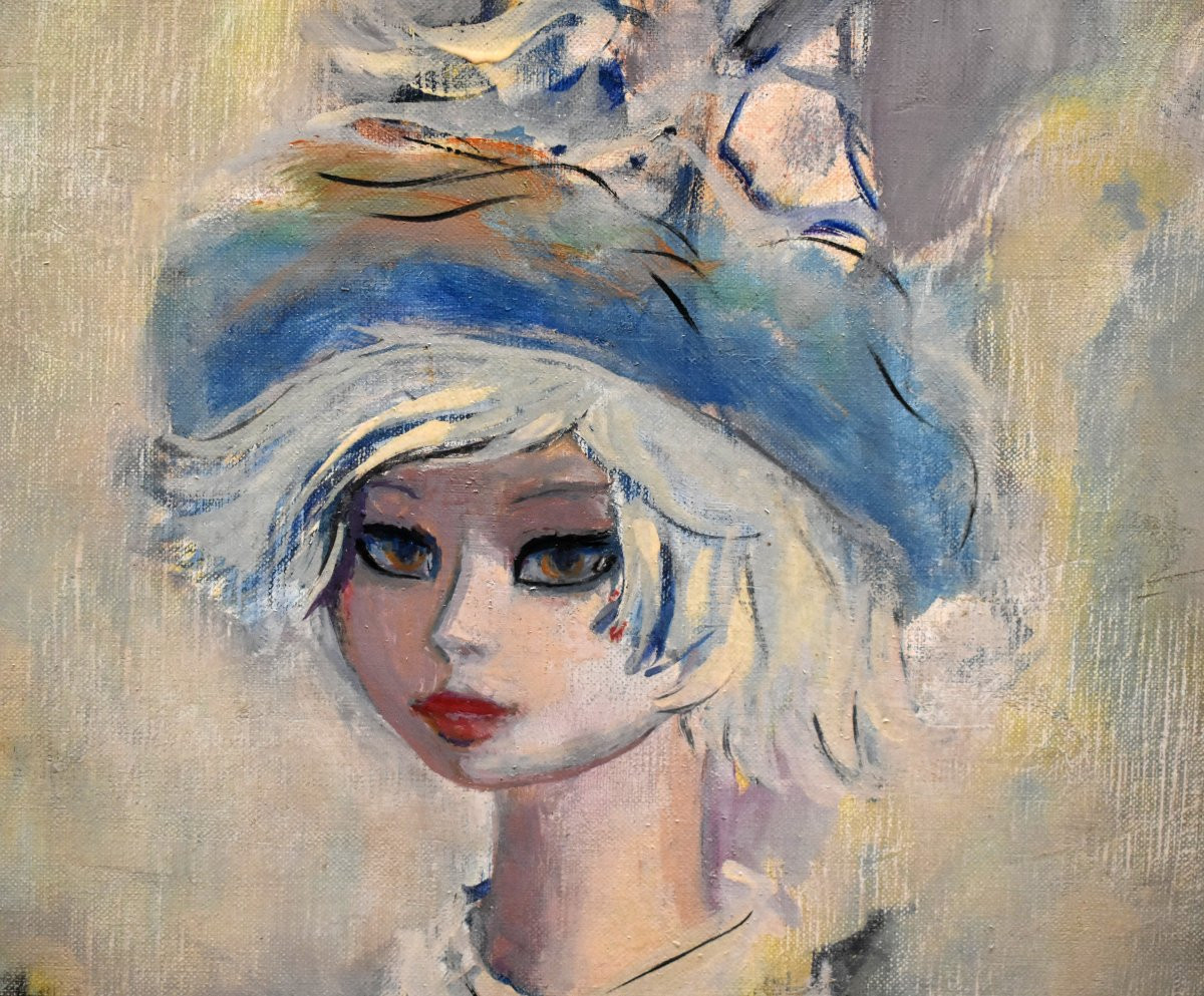 Henri Laville (1916-1995) Portrait huile sur toile  Intitulé " Jeune Fille Et Son Chien " .-photo-4