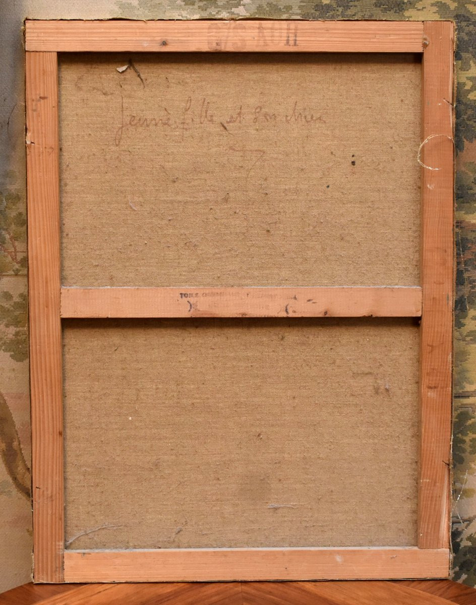 Henri Laville (1916-1995) Portrait huile sur toile  Intitulé " Jeune Fille Et Son Chien " .-photo-7