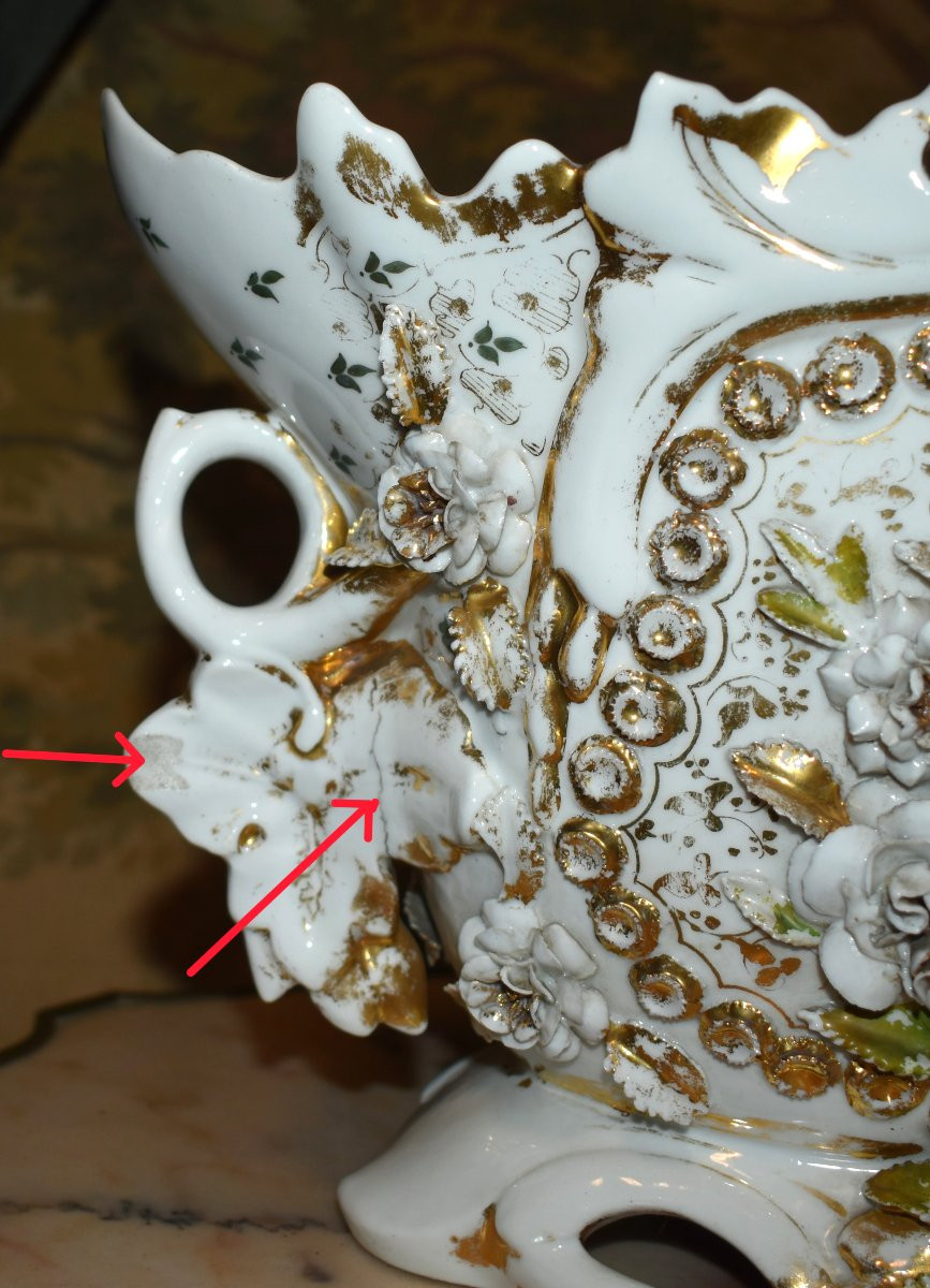 Grande Coupe, Important Vase En Porcelaine De Limoges, Jardinière Napoléon III à Décor  relief -photo-7
