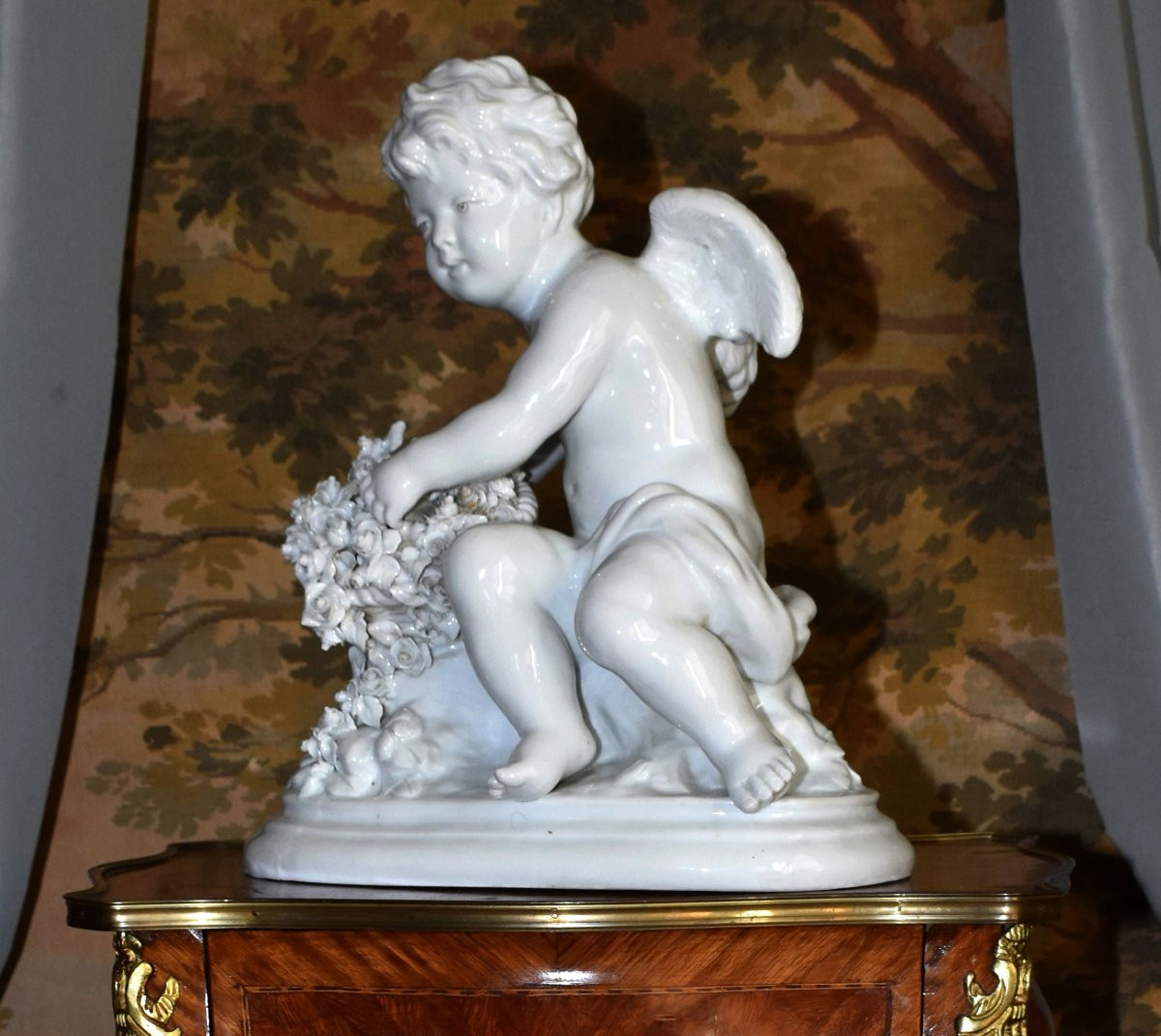 Grand groupe en Porcelaine Capodimonte par Umberto Onesto, sculpture putto, statue angelot -photo-2