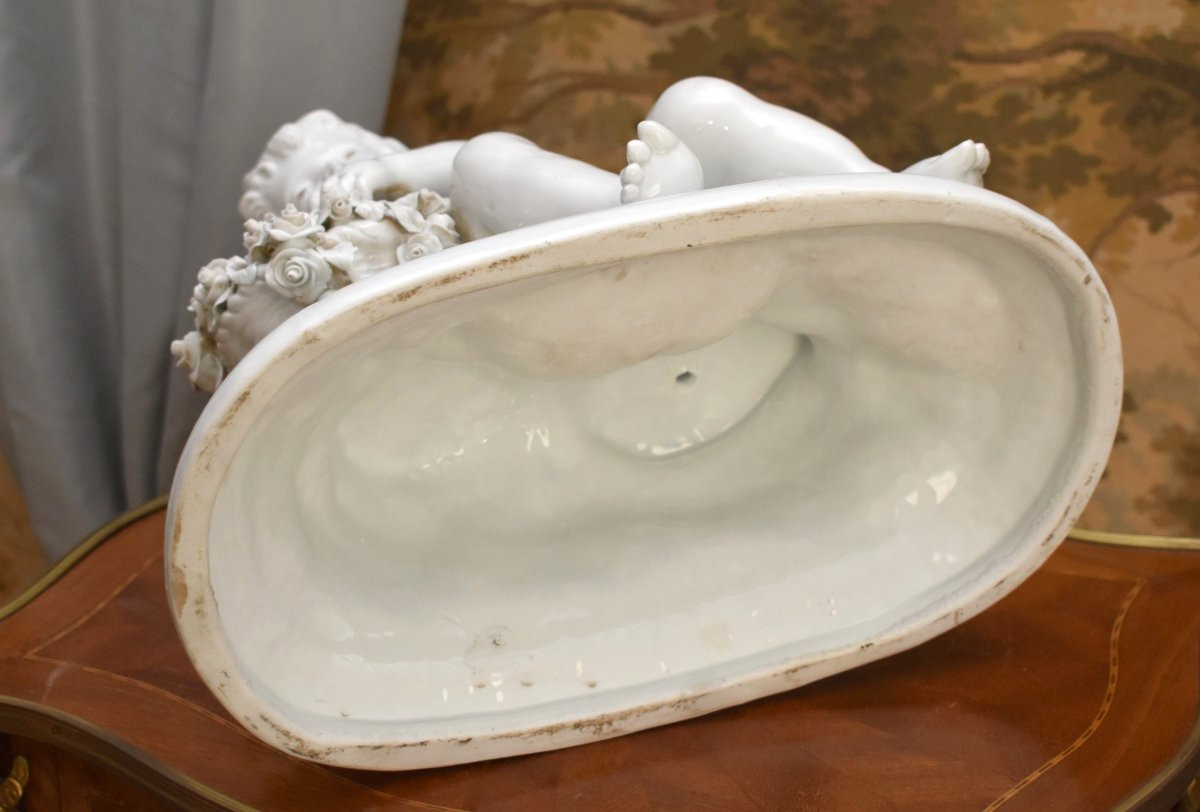 Grand groupe en Porcelaine Capodimonte par Umberto Onesto, sculpture putto, statue angelot -photo-8