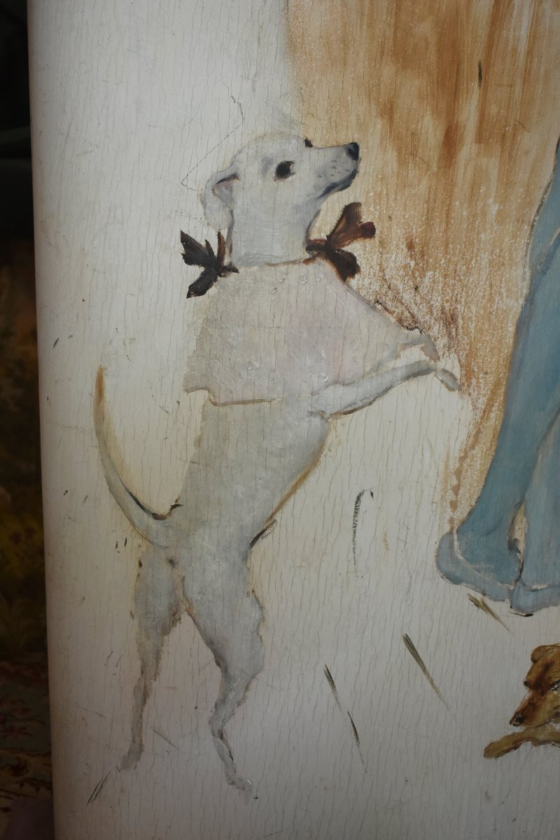 Marcel Vertès, Paravent , écran  vestiaire, cabaret, music-hall , décor jeune femme nue,  chien-photo-3