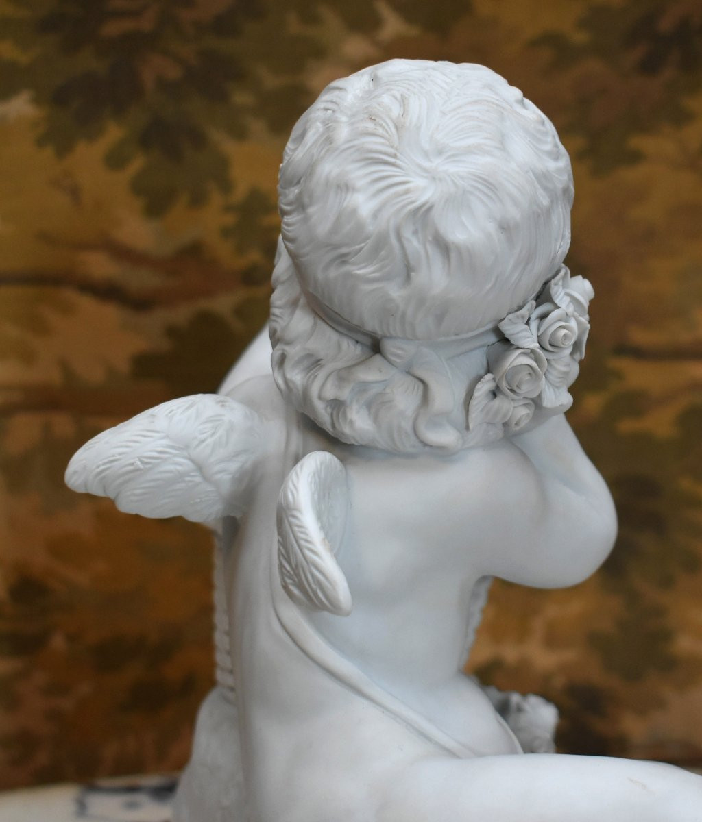 groupe en biscuit de porcelaine blanche d'après B.  Rezl , statue, sculpture angelot art déco-photo-4