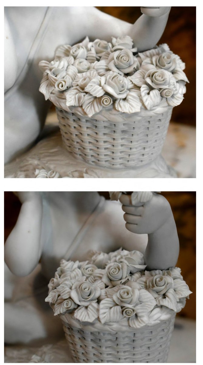 groupe en biscuit de porcelaine blanche d'après B.  Rezl , statue, sculpture angelot art déco-photo-5