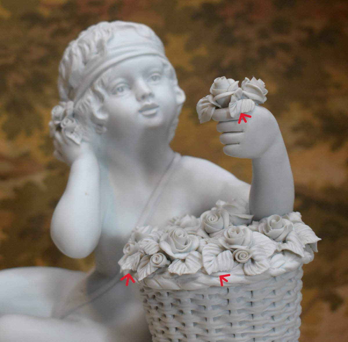 groupe en biscuit de porcelaine blanche d'après B.  Rezl , statue, sculpture angelot art déco-photo-7