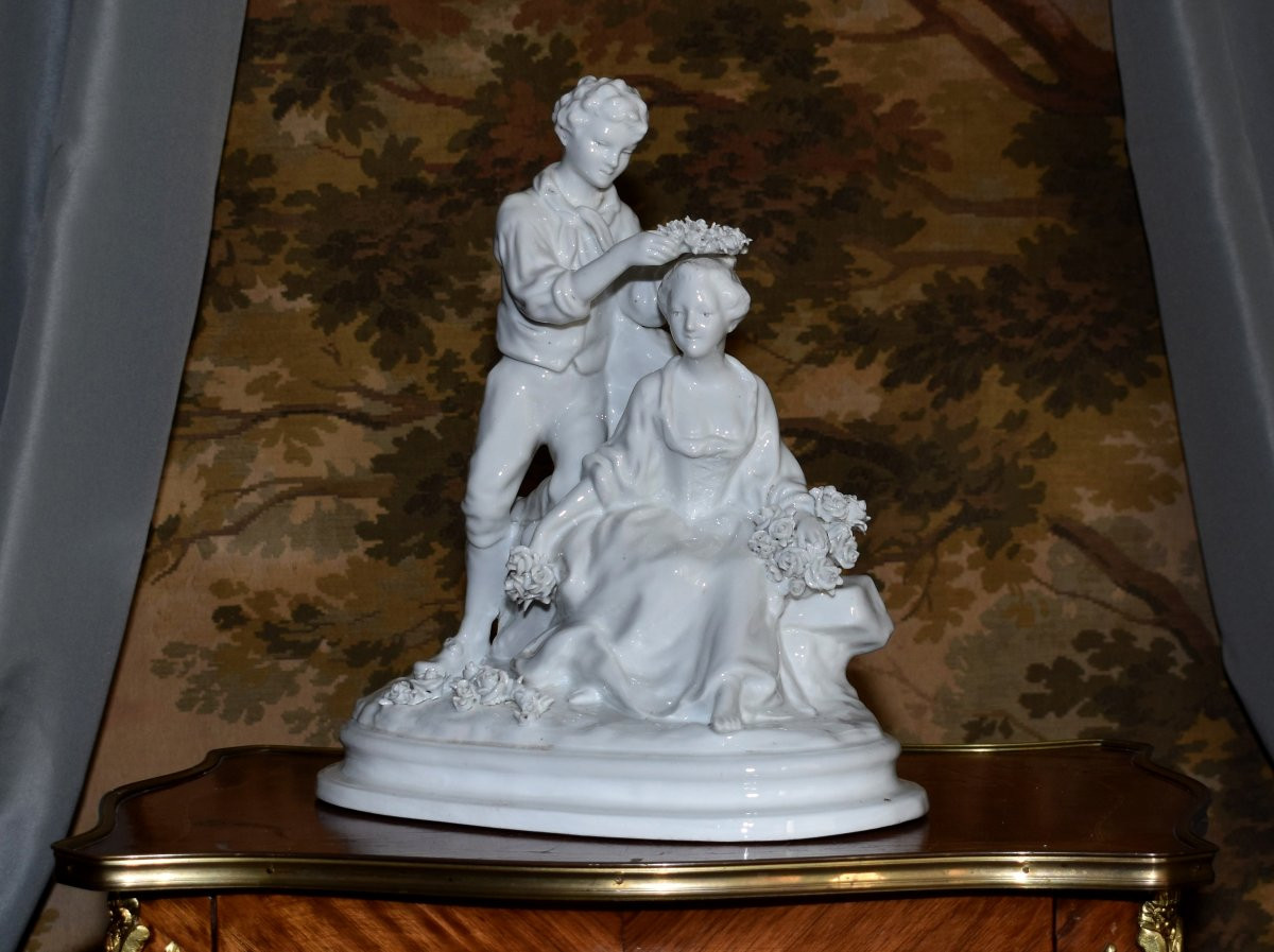  Capodimonte  Statue, Groupe En Porcelaine Blanche émaillée , Scène Galante, Naples,  Italie,  -photo-2