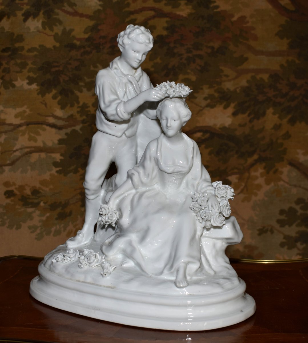  Capodimonte  Statue, Groupe En Porcelaine Blanche émaillée , Scène Galante, Naples,  Italie,  -photo-3
