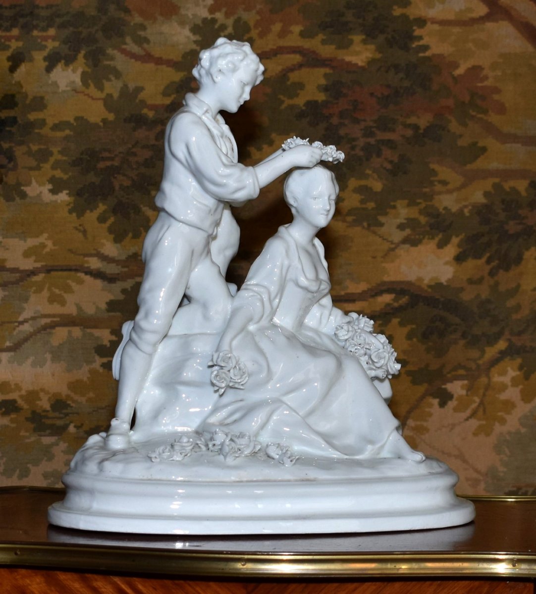  Capodimonte  Statue, Groupe En Porcelaine Blanche émaillée , Scène Galante, Naples,  Italie,  -photo-4