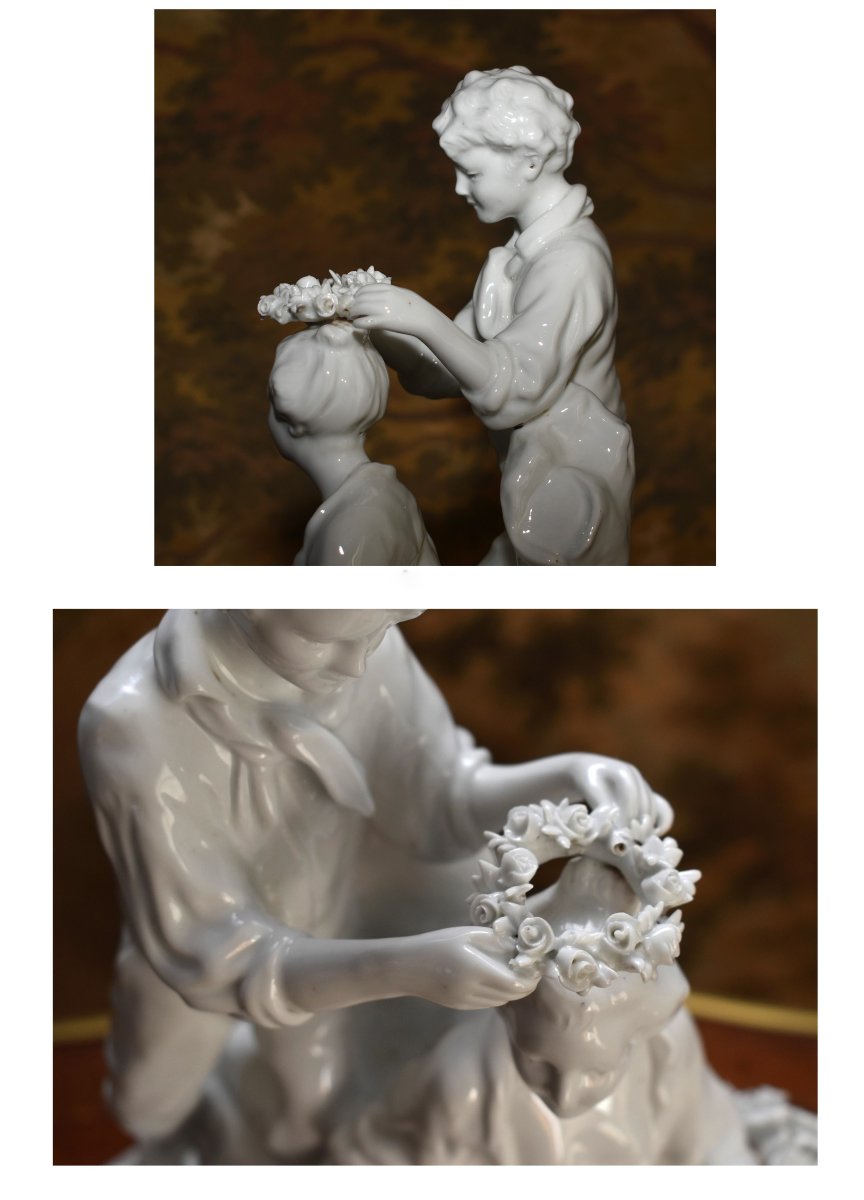  Capodimonte  Statue, Groupe En Porcelaine Blanche émaillée , Scène Galante, Naples,  Italie,  -photo-3