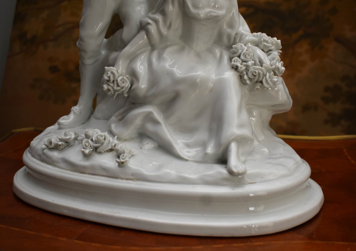 Capodimonte  Statue, Groupe En Porcelaine Blanche émaillée , Scène Galante, Naples,  Italie,  -photo-4