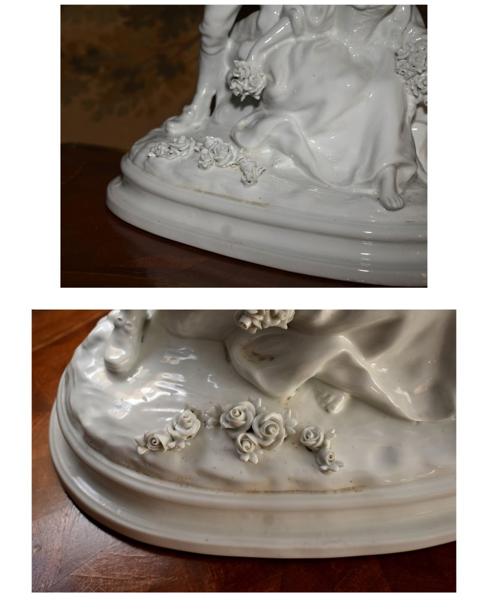  Capodimonte  Statue, Groupe En Porcelaine Blanche émaillée , Scène Galante, Naples,  Italie,  -photo-5