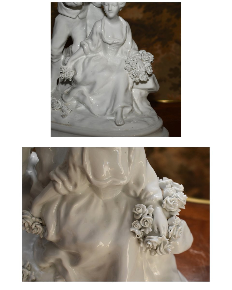  Capodimonte  Statue, Groupe En Porcelaine Blanche émaillée , Scène Galante, Naples,  Italie,  -photo-6
