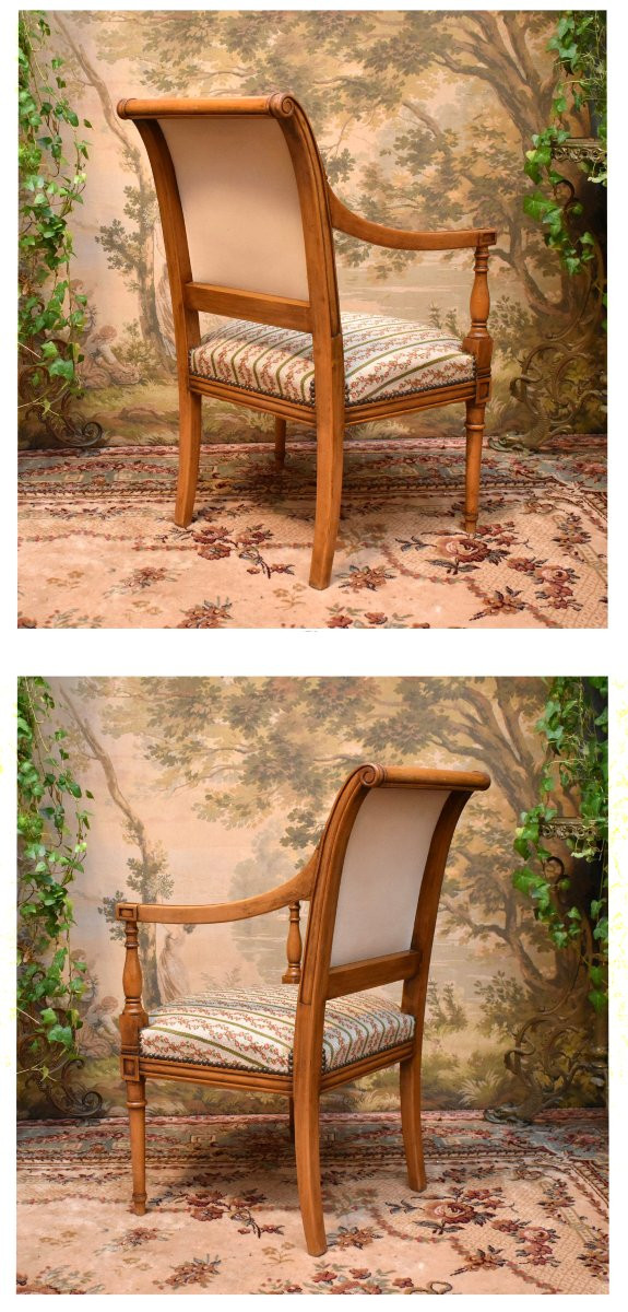 Paire De Fauteuils De Style Directoire, Sièges à Garniture Tapisserie Aux Petits Points, -photo-4