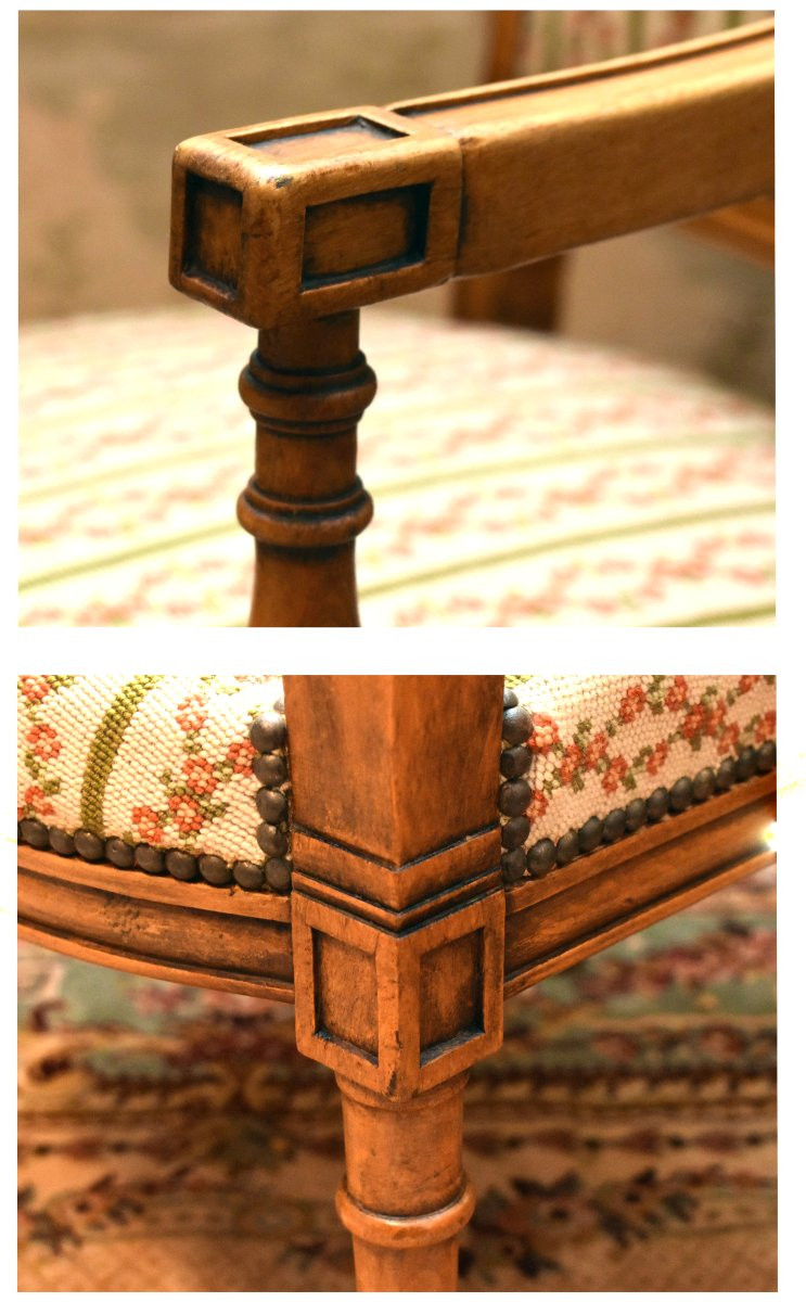 Paire De Fauteuils De Style Directoire, Sièges à Garniture Tapisserie Aux Petits Points, -photo-5