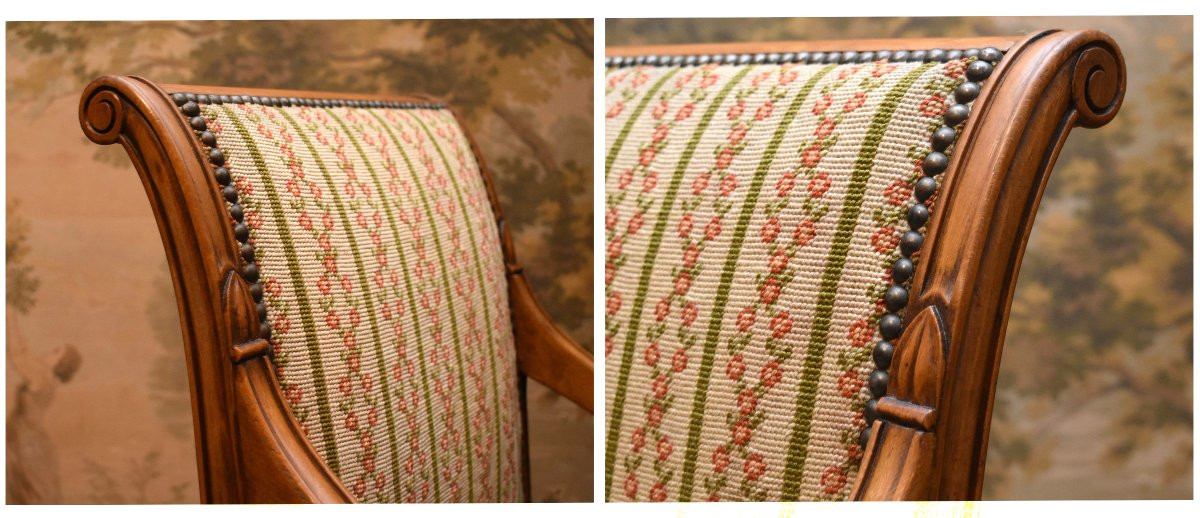 Paire De Fauteuils De Style Directoire, Sièges à Garniture Tapisserie Aux Petits Points, -photo-6
