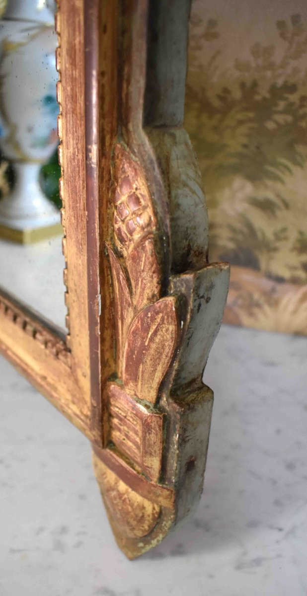 Miroir à Fronton  En Bois Doré  De  Style Louis XVI, époque Napoléon III, glace  XIXème .     -photo-7