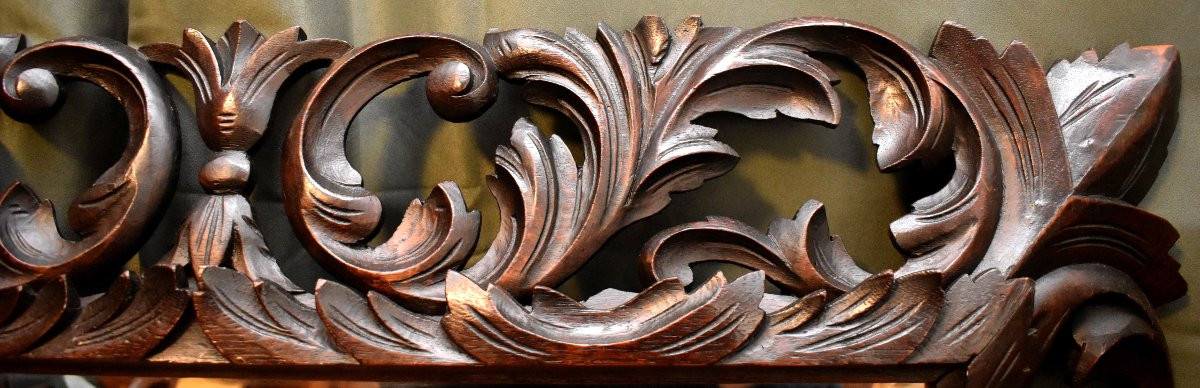 Important Miroir En Bois Sculpté Et Ajouré, Style Renaissance , chêne ,  Fin Du XIXe Siècle    -photo-6