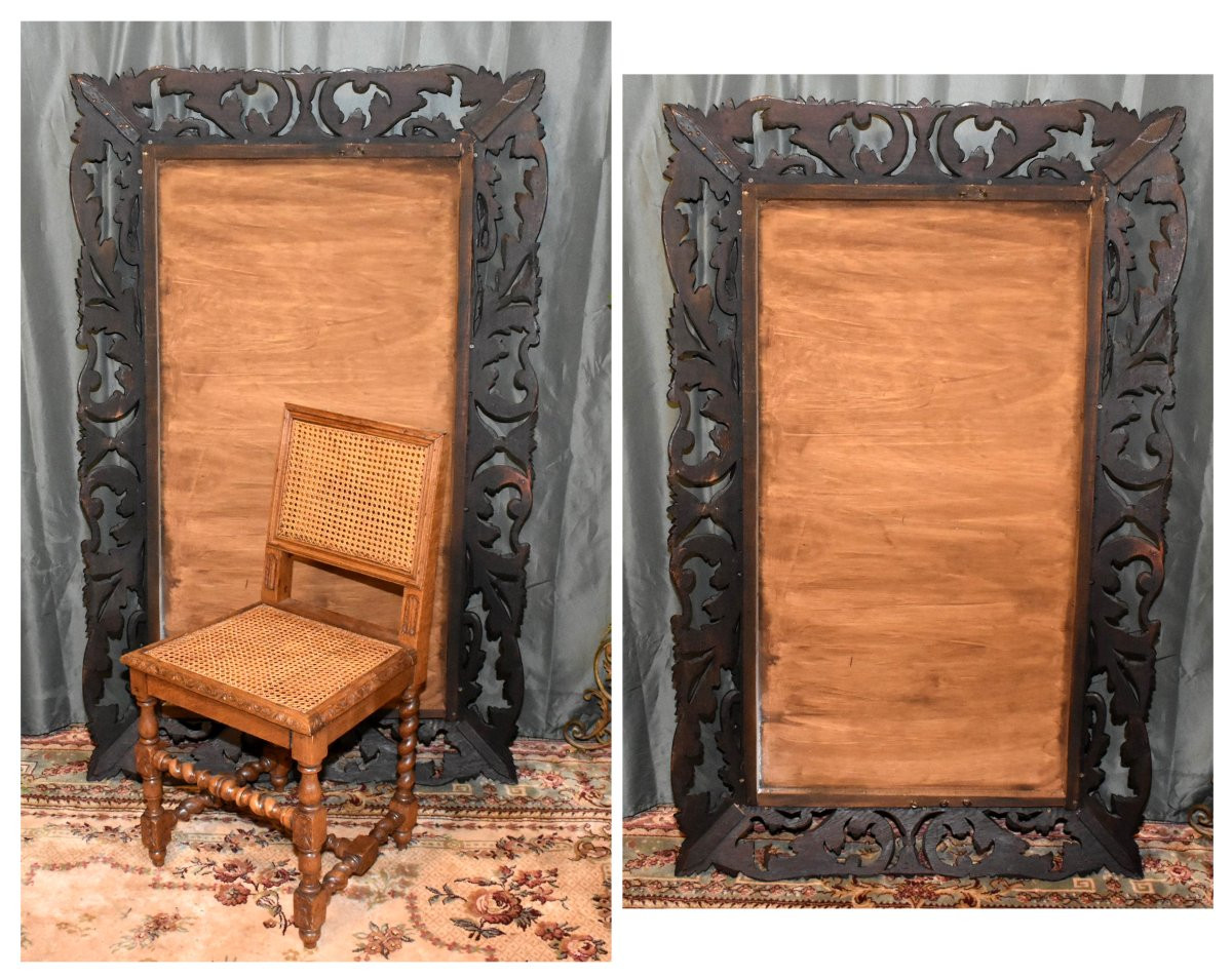 Important Miroir En Bois Sculpté Et Ajouré, Style Renaissance , chêne ,  Fin Du XIXe Siècle    -photo-8
