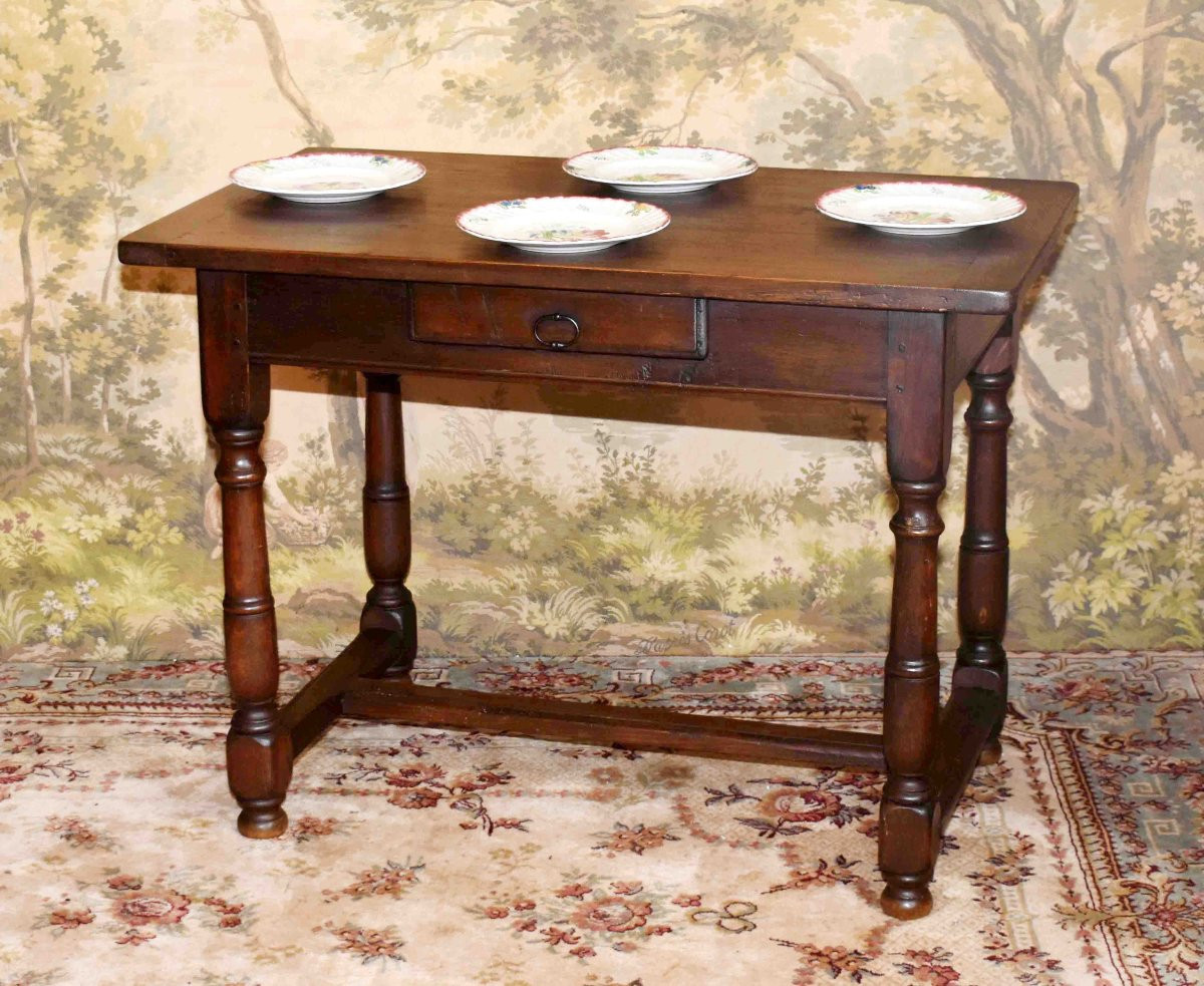 Louis XIII - Louis XIV Style Oak Desk, Small Kitchen Or Living Room Table, Late 19th Century-photo-2
