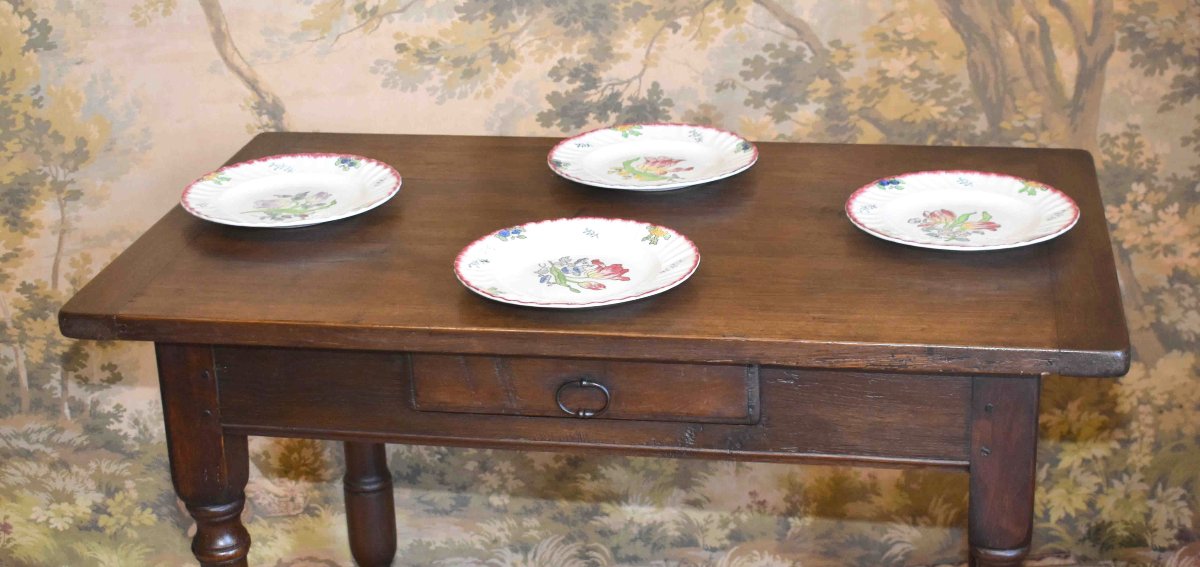 Louis XIII - Louis XIV Style Oak Desk, Small Kitchen Or Living Room Table, Late 19th Century-photo-2