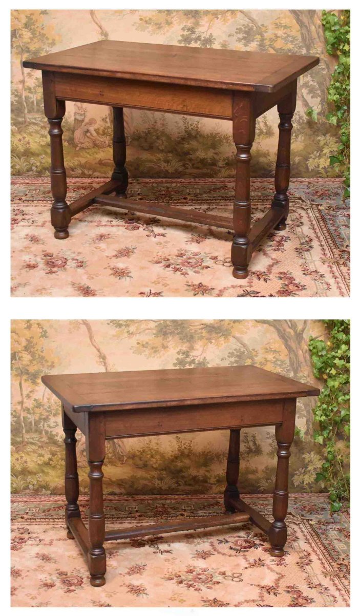 Louis XIII - Louis XIV Style Oak Desk, Small Kitchen Or Living Room Table, Late 19th Century-photo-4