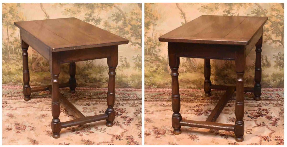 Louis XIII - Louis XIV Style Oak Desk, Small Kitchen Or Living Room Table, Late 19th Century-photo-5